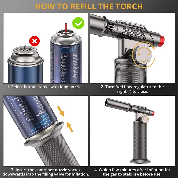 Професійний пальник Sondiko SW-801 Pro: наповнюваний металевий газовий пальник для кухні та зварювання, регульоване полум'я, вітростійкий, для чоловіків (бутан не входить)