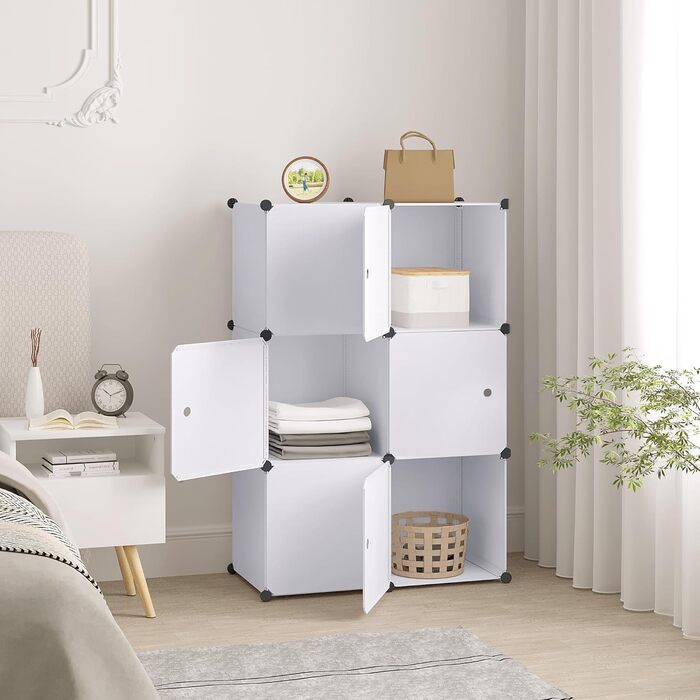 WOLTU Stackable Shoe Boxes, Shoe Rack with 6 Stack Boxes, Storage Box with Door, DIY Shelf, Plastic Box for Shoe Storage, Shoe Organizer, 35x35x35 cm per Shoe Box, (96x30x96cm, White)