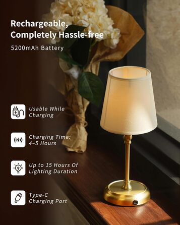 Нічник бездротовий акумуляторний Wiederaufladbare з димером та лампочкою для спальні, вітальні, їдальні - Золотий A-gold