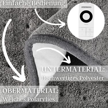 Електрична ковдра Steinborg з автовимкненням | 150 x 80 см | Таймер 6 год | Можна прати при 30°C | 6 температурних режимів | З пультом дистанційного керування | Тепла ковдра | Тепло під матрац | Тепла підстилка