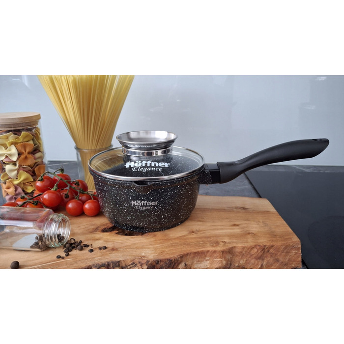 Набір каструль Hoffner, алюміній з мармуровим покриттям, чорний, 17 предметів