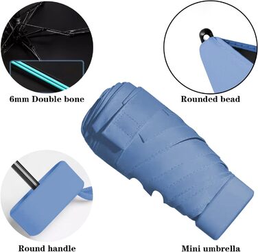 Компактний дощовий парасолька, міні-парасолька, парасолька від сонця UV, вітростійкий парасолька з капсульною ручкою, портативний парасолька для чоловіків та жінок (темно-синій)
