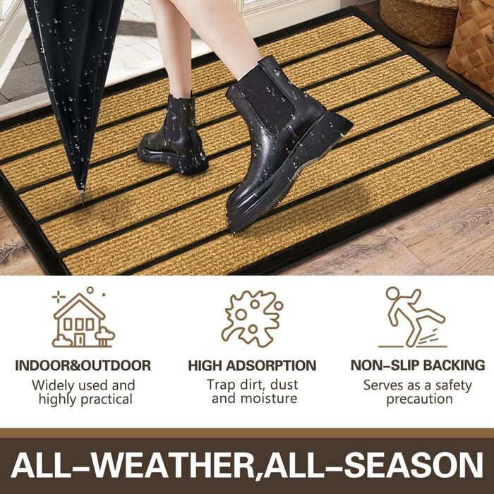 Килимок примічний та вуличний Qingbei Rina протибрудний, нековзкий килим для входу, дверей та саду, коричневий у смужку, 40 x 70 см