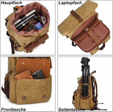 Рюкзак для фотокамери Vmokki Rolltop з водонепроникним покриттям, великий, з швидким доступом, анти-крадіжка, тримач для штатива, відділення для ноутбука. Підходить для дзеркальних фотоапаратів, аксесуарів (Хакі)