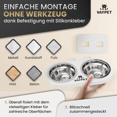 Підвищений годівниця для котів Doppel-Katzennapf: зручний, без свердління, з нержавіючої сталі (білий)