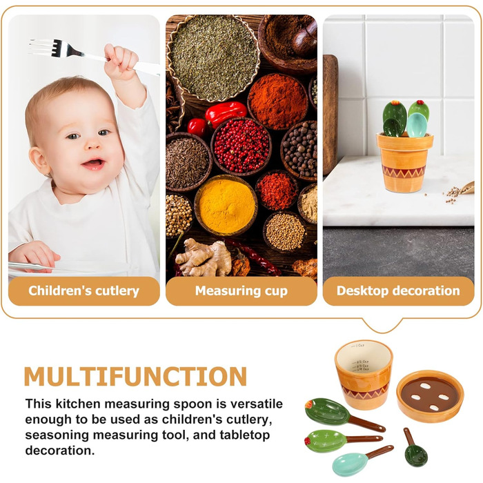 Zerodeko 1 Cactus Measuring Spoon Cactus Measuring Cacti with Holder Coffee Measuring Measuring Cup Gifts Baking Measuring Spoons For The Kitchen Salt Spoon Milk Small Tools Ceramic Coffee Powder