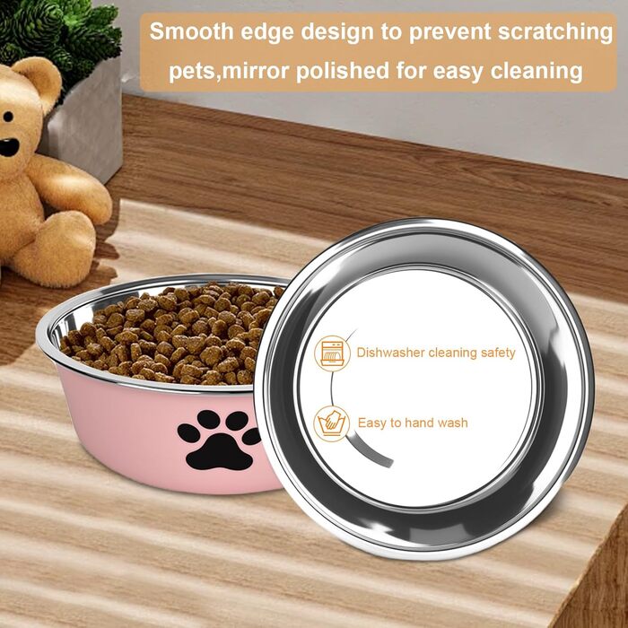 Набір з 4 мисок для собак з нержавіючої сталі з неслизьким силіконовим дном, 900 мл, для корму та води (зелений, сірий, блакитний, рожевий)