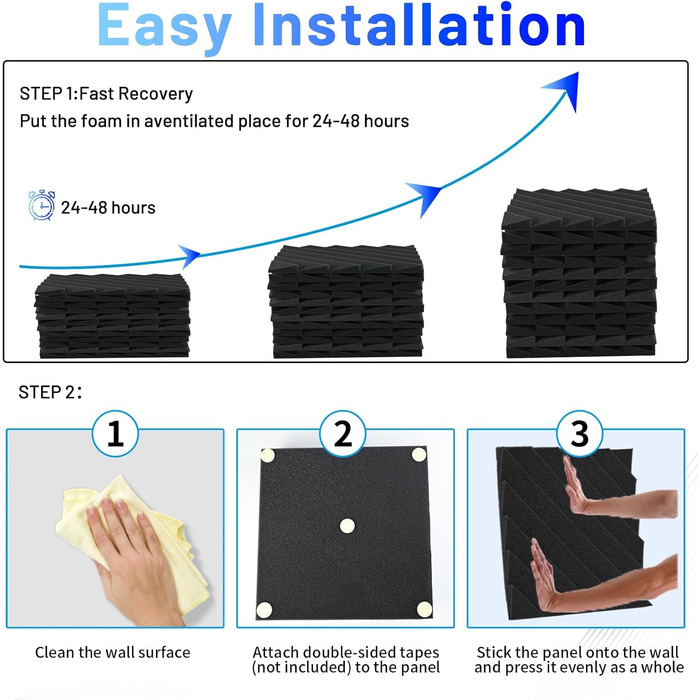 Акустичні пірамідні панелі Focusound для шумоізоляції стін, звукопоглинаючий спінений поролон високої щільності, 30.5 x 30.5 x 2.5 см, сірі, 48 шт.