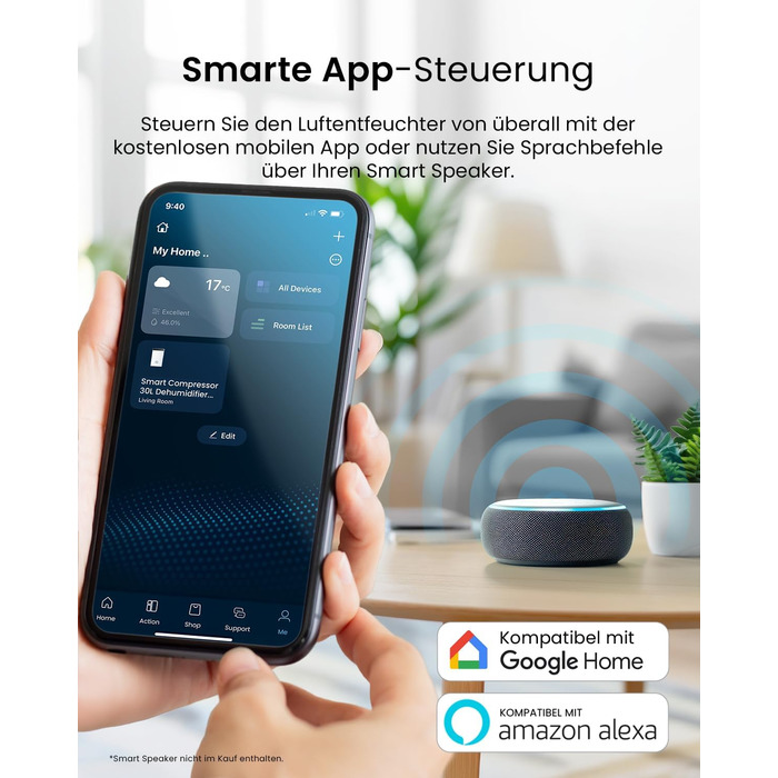 Про Breeze Зволожувач повітря 30л/24г - електричний з Wi-Fi та додатком - датчик вологості, 4л бак, таймер, шланг - від вологи та плісняви