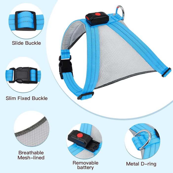 LED нашийник для собак ChalkLit, світлодіодна шлейка для собак, безпечний нашийник для нічних прогулянок (Синій, L)