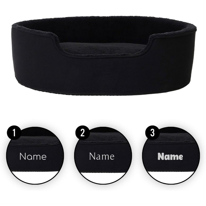 Lionto Dog Bed with Reversible Cushion and Washable Cover, Stable Dog Basket with Anti-Slip Dots, 92x72 cm, Cozy Pet Bed for Dogs and Cats with Plush, (Black, L 83 x W 63 x H 27 cm (with name tag))