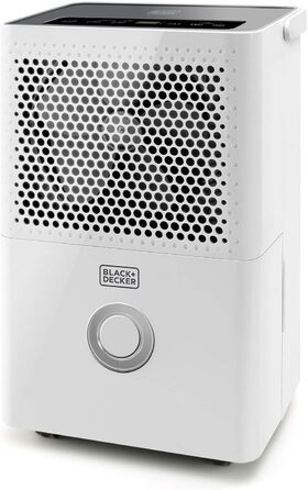 Зволожувач повітря BLACK+DECKER BXDH12E, 12 л/24 год, функція сушіння, 2 швидкості, резервуар 1.8 л, програмування 24 год, знімний та миючий фільтр, до 25 м², тихий, 12 л/день