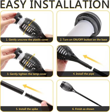 Geemoo Outdoor Solar Lights - Set of 6 Garden Torches with Realistic Flame Effect