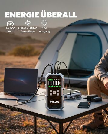 Пусковий пристрій (бустер) для авто Starthilfe 6000A 26800mAh з компресором 150 PSI, Powerbank для бензинових та дизельних двигунів, LED-ліхтарем