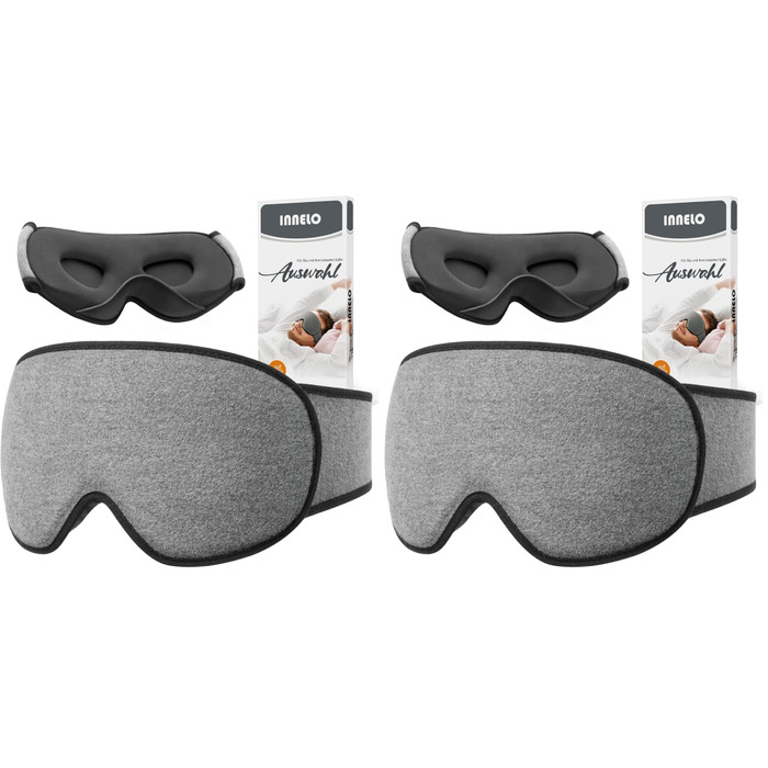 Маска для сну INNELO 3D з повним блокуванням світла та захистом слуху, ультрам'яка, для чутливих очей та сну на боці (сіра, 2 шт)
