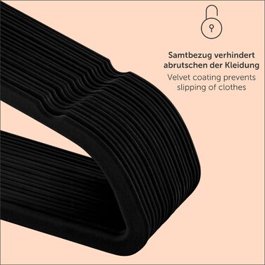 Blumtal Clothes Hangers 50 Pieces - Velvet Clothes Hangers 360° Swivel and Load-Bearing - Space-Saving and Non-Slip Clothes Hangers - Black Clothes Hangers with Velvet Cover - Velvet Hangers - Black Velvet Clothes Hangers