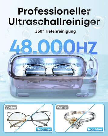 Ультразвукова мийка 48000 Гц, 750 мл. Для очищення окулярів, годинників, прикрас, бритв. Професійний ультразвуковий очисник (A6-White)