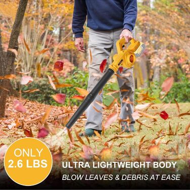 Powarobor Cordless Blower/Leaf Blower for Dewalt 18V Batteries, Compact Air Blower for Lawn Care, Leaf Blowing, Terrace and Garage Cleaning (device only, without battery and charger)