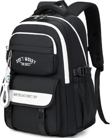 Шкільний рюкзак для підлітків дівчаток та хлопців, рюкзак у школу з багатьма кишенями, водонепроникний шкільний ранець великого розміру з відділенням для ноутбука 15,6' чорного кольору