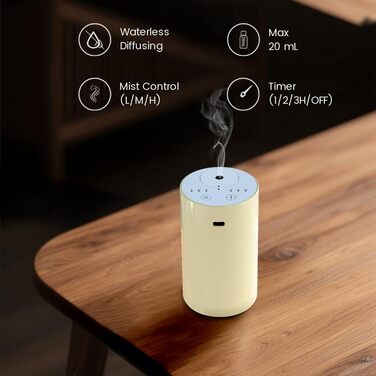 Дифузор для ефірних олій Cavir без води, портативний міні-розпилювач аромату, USB-зарядка, 1/2/3 години таймер, 3 рівні туману для дому, кімнати, авто, офісу (білий)