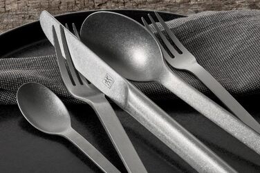 ZWILLING 1027162 Minimal Cutlery Set, 68-Piece, for 12 People, 18/10 Stainless Steel, Vintage-Style Dinner Cutlery, Hammered, Dishwasher-Safe, Silver