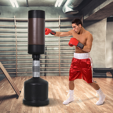 HOMCOM Standboxsack Boxpuppe Height Adjustable 158-186 cm, Punching Dummy for Training, Punching Partner, Black and Brown