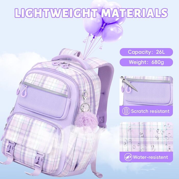 Дитячий рюкзак Tanou для дівчаток, шкільний, ергономічний, великий, модний, в ліловому кольорі