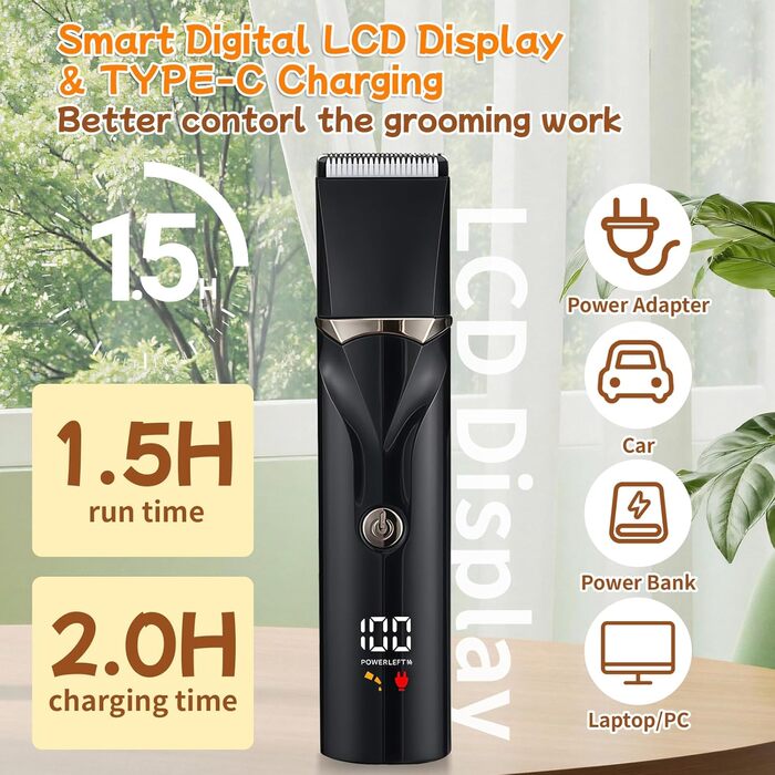 Набір для стрижки собак 4 в 1 Ninonly: тиха, акумуляторна машинка для собак та котів з 4 насадками для тіла, лап, очей та вух. Тример для лап. Чорний колір.