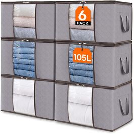 Коробки для зберігання постільної білизни та одягу Lifewit, 6 шт, 105л, сірі - органайзери для під ліжко, для переїзду