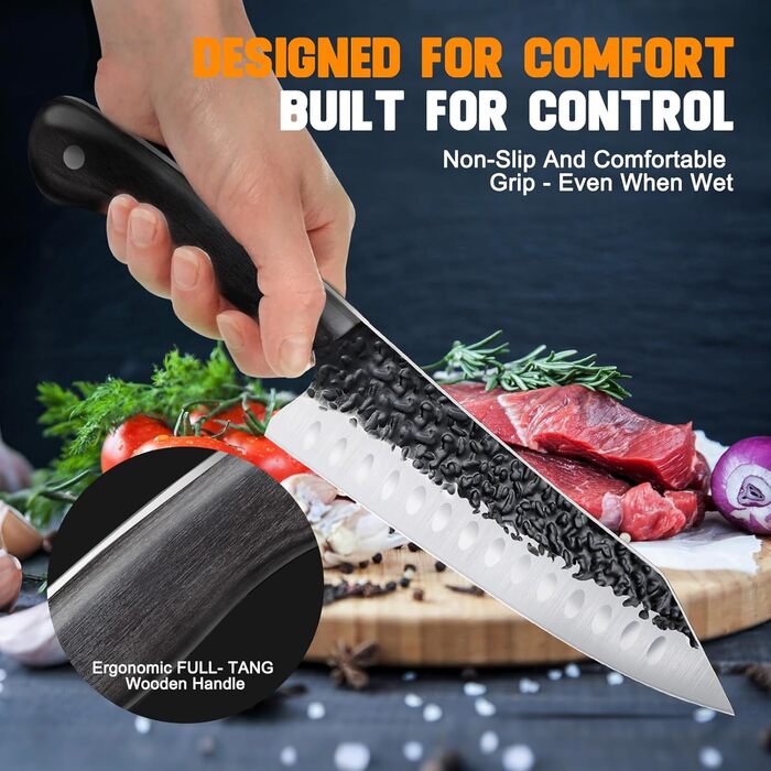 Ніж Santoku Purple Dragon Professional 10 см - сталевий ніж для м'яса та овочів з ергономічною ручкою