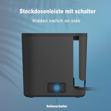 Многорозеткова смуга з кабельною коробкою, захист від перенапруги, 5 розеток, 3 USB, органайзер для столу, 29.5 x 14 x 14 см, кабель 2 м (5 м, чорний)