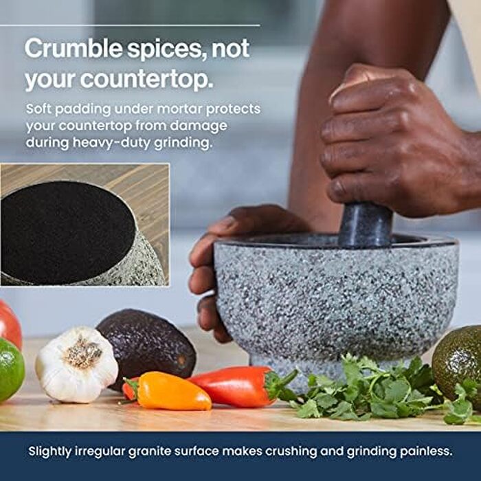 Гранітна ступка з пестиком Molcajete (6 дюймів) — велика кам'яна чаша для розтирання спецій, трав, приготування гуакамоле, сальси та песто, об'єм 2 чашки