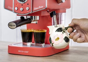 ECODE® Espresso Machine Delice Black, 20 Bar Pressure, Swivel Vaporizer - Machine with 1.5 L Tank, Milk Frother, Single/Double Dosing, Manometer with Temperature - Coffee Machine (Rosso)