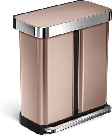 Simplehuman відро для сміття 45 л з педальним механізмом, з відділенням для пакетів, для кухні, з нержавіючої сталі, сірий кришка