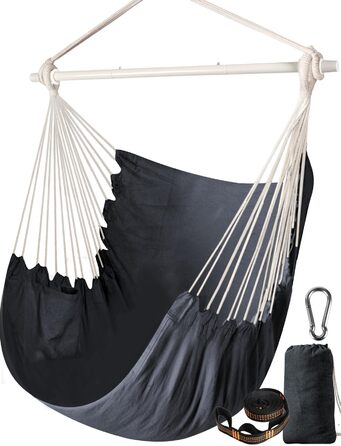 Підвісне крісло-гойдалка Chihee для саду, тераси, дому. Бавовняна гамака 130x100 см, темно-сіра. Комфорт та довговічність.