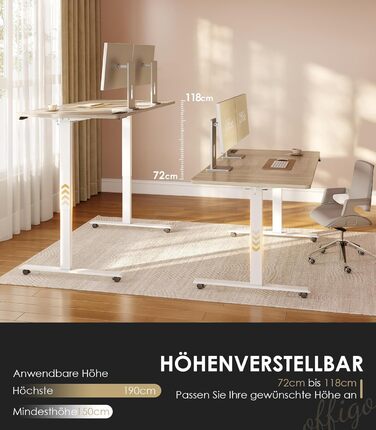 OffiGo Electric Standing Desk with USB Ports - Height Adjustable Desk, Memory Function, 160x70cm - White