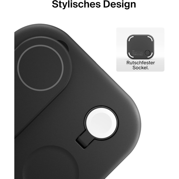 Зарядний пристрій Belkin BoostCharge 3-в-1 з підтримкою MagSafe Qi2, 15 Вт, складаний підставка для iPhone, Apple Watch, AirPods, з адаптером живлення – Чорний