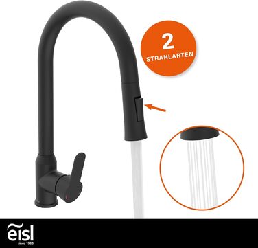 Кран кухонний гнучкий EISL Flexo з нержавіючої сталі/чорний, 360° обертання, високий вилив, Soft-Touch шланг, 2 функції, NI186FLNIB