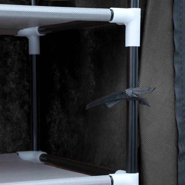 INTIRILIFE Folding Wardrobe 170x58x28 cm in Raven BLACK - with Zipper Fabric Wardrobe, Clothes Rack, Shoe Shelf with 9 Storage Compartments - Camping Storage Box, Textile Wardrobe
