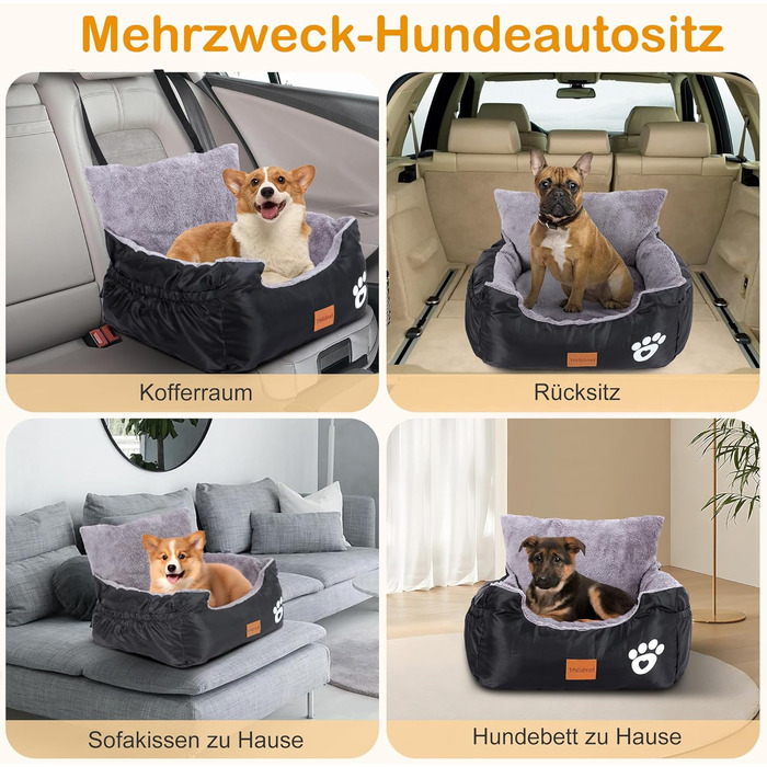 Pet Car Seat for 2 Small Dogs - Washable & Adjustable, 55x30x30cm