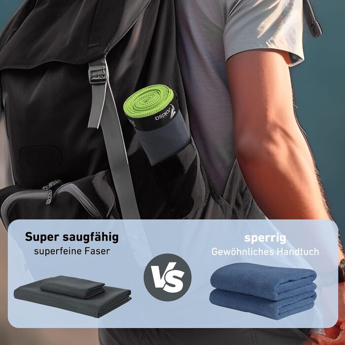 Набір з 2 рушників з мікрофібри (180x90 см + 100x50 см): великий для душу та спортивний, швидко сохне, без піску, для пляжу, фітнесу, кемпінгу, темно-сірий та зелений