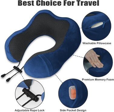 Подушка для шиї у вигляді U, Memory Foam, для подорожей, авто, офісу (блакитна)