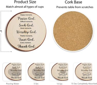 Hoomey Drink Coasters with Bible Verses, 6 Pack - Absorbent Drink Coasters with Holder, Ceramic Coasters with Cork Back for Table Protection, Christian Coasters, Christian