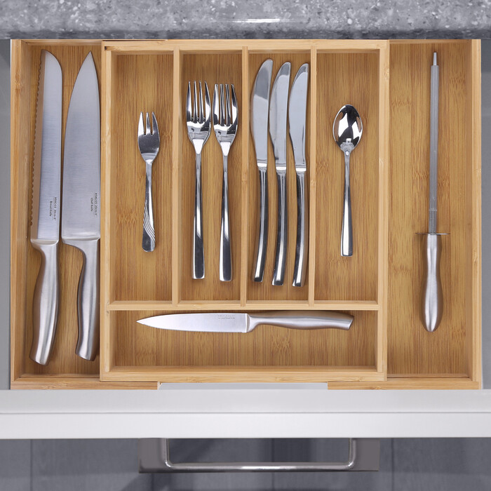 Relaxdays Bamboo Cutlery Box, Extendable
