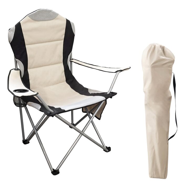 Крісло кемпінгове Spetebo XXL Deluxe бежеве, до 150 кг - широке, зручне, стабільне
