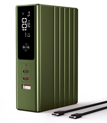 Power Bank KU XIU 25000mAh 100W з 3-портом, LCD-дисплеєм, PD 3.0 для MacBook, iPhone, Galaxy, iPad (Зелений)