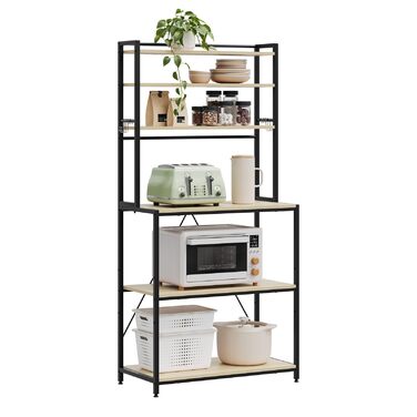 Стійка кухонна WOLTU з 6 полицями, металева та з інженерної деревини, 60 x 167 x 40 см, рустикальний коричнево-чорний колір