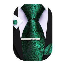 Набір краваток Barry.Wang з шовковим візерунком пейслі: краватка, кишеньковий хустинка, затискач для краватки (3 шт., зелений пейслі)