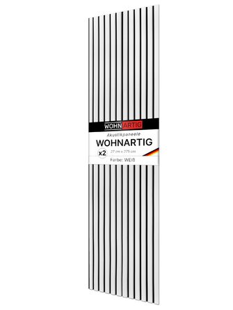 Акустичні настінні панелі з ламелями на фетрі, білі (набір 2 шт. 275x27 см), 1.485 м² — декоративна стінова облицовка
