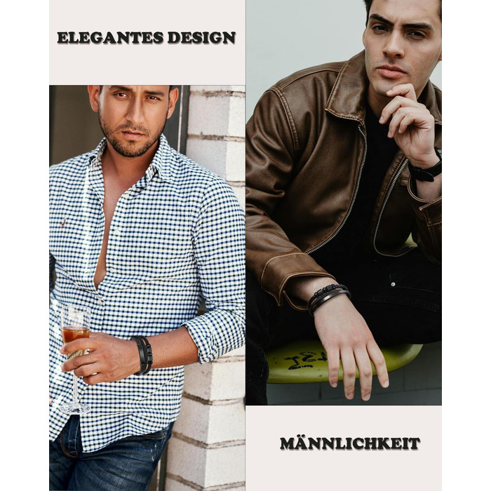 Чоловічий браслет на руці - шкіряний браслет з нержавіючою сталевою магнітною застібкою - плетений шкіряний браслет - браслети для чоловіків як подарунок на день народження, День святого Валентина, Різдво або День батька Чорний 21см